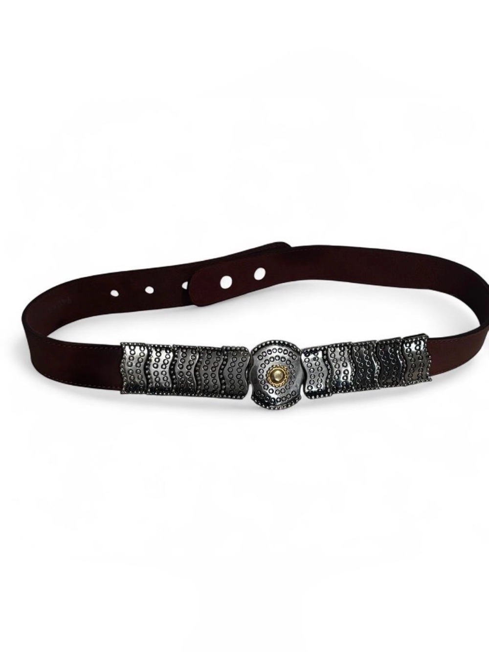 Women's Vintage Leather Waist Belt with Metal Detailing Western